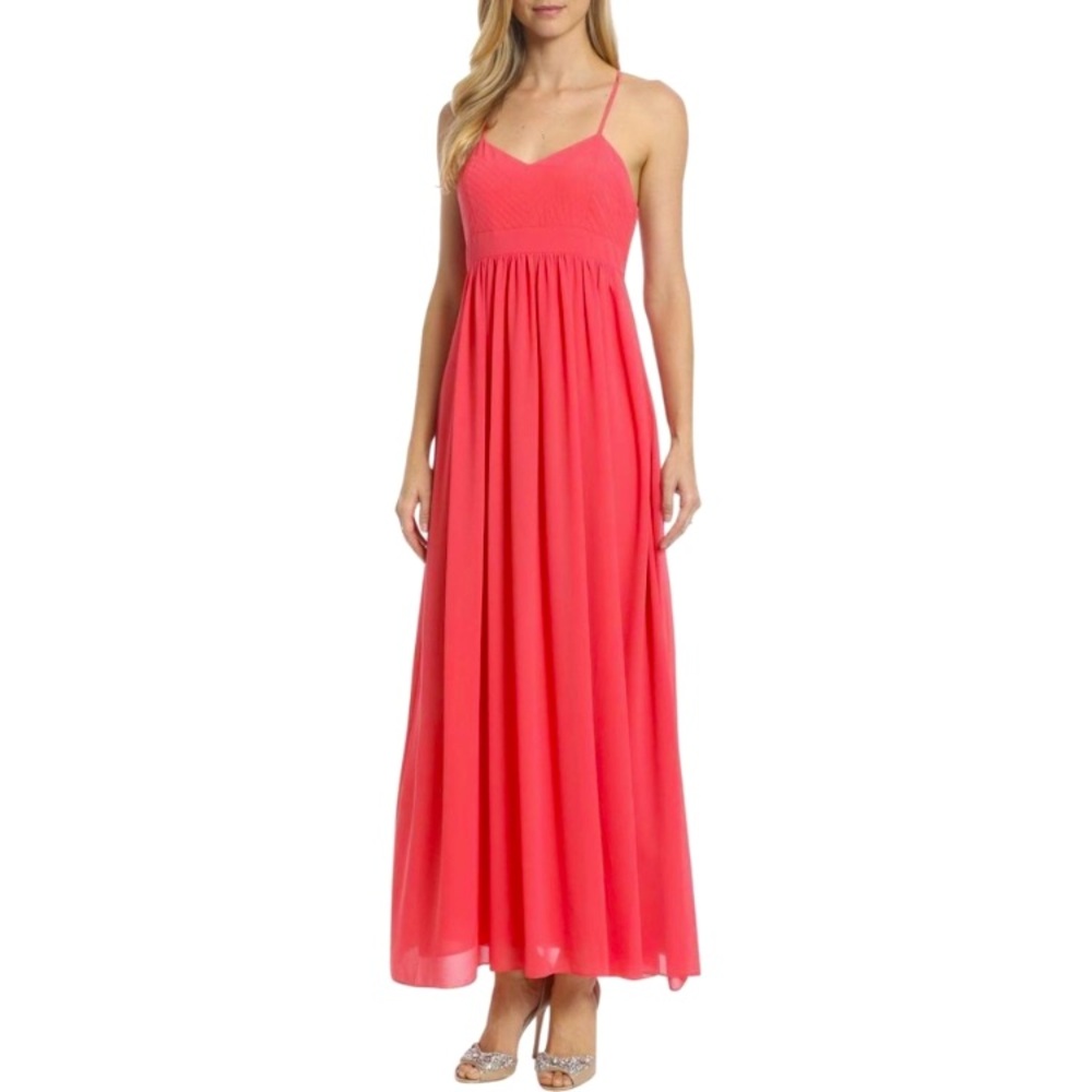 Belle By Badgley Mischka Chiffon Maxi Dress - Coral